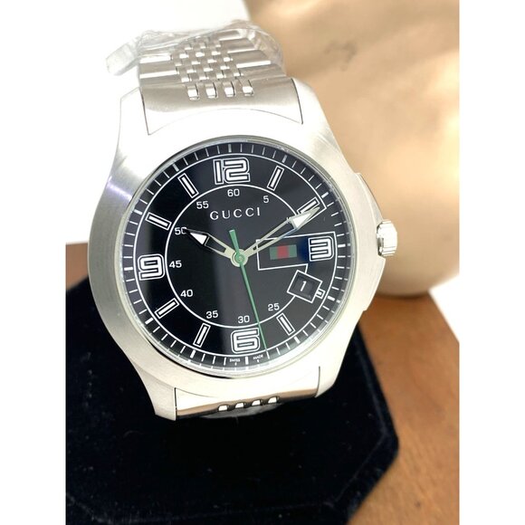 Gucci Men's Watch YA126201 G-Timeless Swiss Quartz Black Dial Silver Steel 44mm - Picture 14 of 15